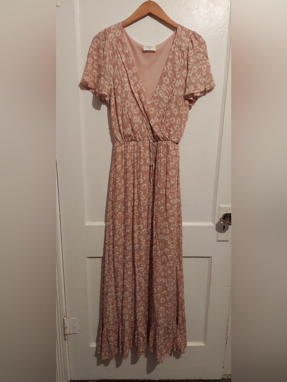 Everly Maxi Dress Womens Medium Blush Pink Lined Swiss dot festival boho Summer